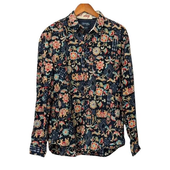 Desigual Man Button Down Shirt Colorful Tropical Elephant Artsy Size XXL Regular - Picture 10 of 10
